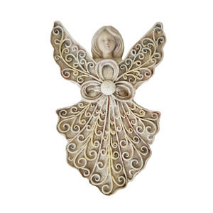 Beautiful Vintage Angel Figural Polystone Covered Trinket Jewelry Box Colorful